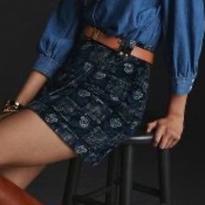 Anthropologie Pilcro Corduroy Mini Skirt Women’s Size 10 Blue Motif